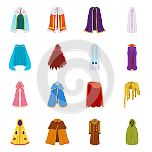 Vector illustration of cloak and clothes sign. Collection of cloak and garment stock vector illustration.