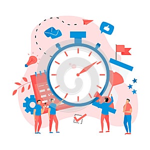 Vector illustration. Clock, calendar and hourglass. Concept of time management. with business icons