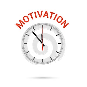 Vector illustration of clock icon. Red arrow points to word MOTIVATION. Conceptual icon