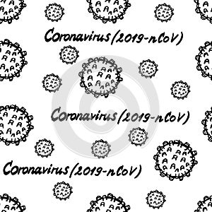 Vector illustration.Close-up of Coronavirus 2019-nCoV with the inscription