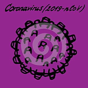 Vector illustration.Close-up of Coronavirus 2019-nCoV with the inscription.