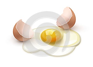 Vector illustration close up of cracked hen egg with brown eggshell on background