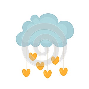 Vector illustration with cloud and hanging hearts.