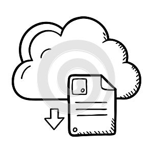 Vector illustration cloud icon with downloadable document.
