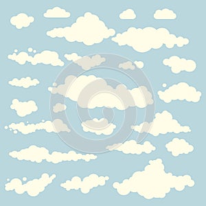Vector illustration of clouds collection set blue