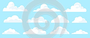 Vector illustration of clouds. Set on a blue background.