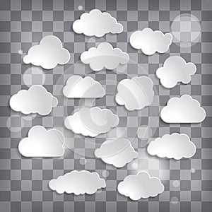 Vector illustration of clouds set on chequered background