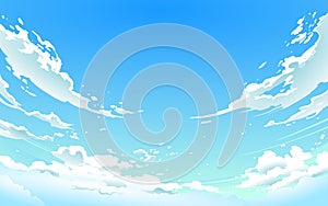 Vector illustration of cloudy sky in Anime style.
