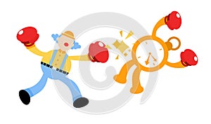 Vector illustration clown stress out for clock time deadline schedule flat design cartoon style