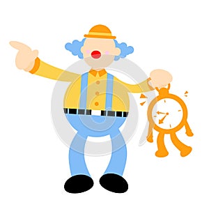 Vector illustration clown stress out for clock time deadline schedule flat design cartoon style