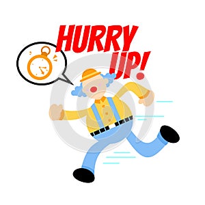 Vector illustration clown stress out for clock time deadline schedule flat design cartoon style