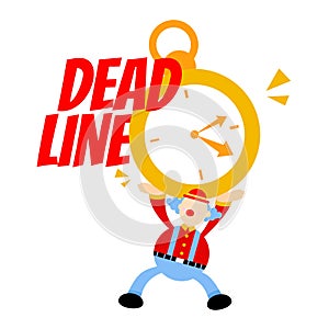 Vector illustration clown stress out for clock time deadline schedule flat design cartoon style