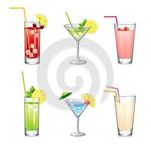 Vector Illustration of cocktail glass, fresh drink beverage.Vector fresh juice fresh juice and cocktails set.