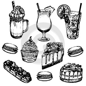 Vector illustration of coffee cocktails and sweets