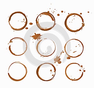 Vector illustration of coffee stains collection isolated on white background. Set of coffee spots.