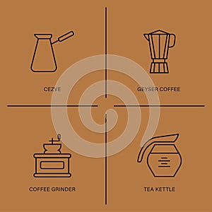 Vector illustration of coffee and tea theme icons