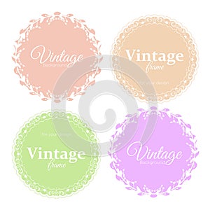Vector illustration collection of elegant round vintage frames in light pastel colors for your text or photo.