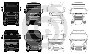 Vector illustration collection the front outline of trucks