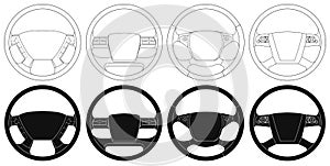 Vector illustration collection outline of truck steering wheels