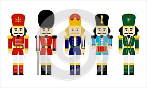 Vector illustration collection set christmas nutcracker toy soldier traditional figurine isolated