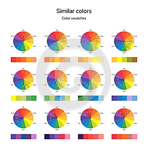 Vector illustration of color circle, analogous color, similar co