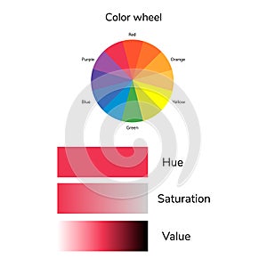 Vector illustration of color circle, hue, saturation, value, infographics