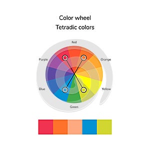 Vector illustration of color circle, tetradic color