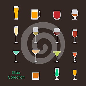 Vector illustration of color wine glasses set