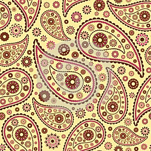 Vector illustration of colored paisley seamless background