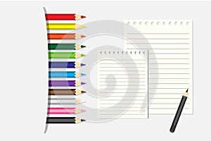 Vector illustration Colored pencils and notepad