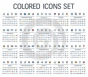 Vector illustration of colored web icons. Flat symbols set