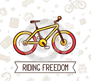 Vector illustration of colorful bicycle with ribbon and text on