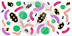 Vector illustration with colorful blob shapes and curves.