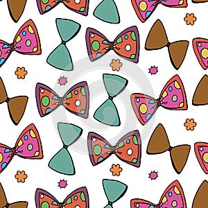 Vector Illustration colorful bow-tie seamless pattern on white background