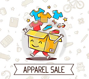 Vector illustration of colorful cheerful character shopping box