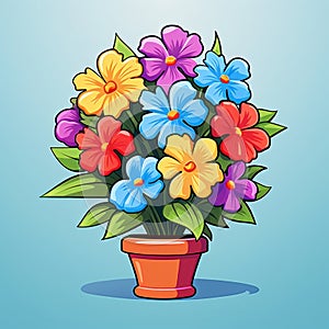 vector illustration of colorful flowers in a pot on a blue background