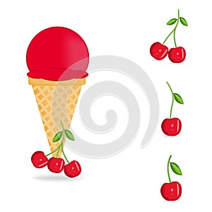 Vector illustration of colorful Fresh cherry ice cream