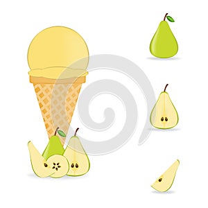 Vector illustration of colorful Fresh pear ice cream