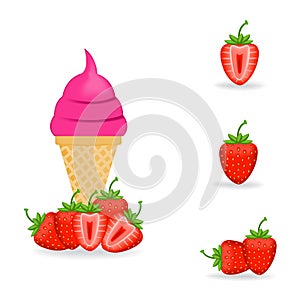 Vector illustration of colorful Fresh strawberry ice cream