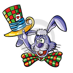 Vector illustration of colorful loony bunny with magician top ha