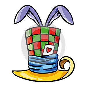 Vector illustration of colorful loony bunny magician top hat in photo