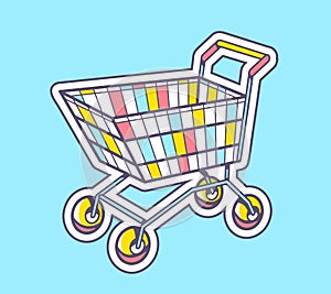 Vector illustration of colorful shopping trolley top view