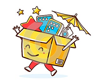 Vector illustration of colorful smile character shopping box wit