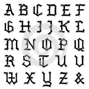 Vector illustration of a complete Gothic alphabet