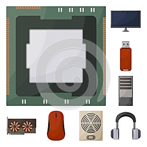 Vector design of computer and hardware logo. Collection of computer and component vector icon for stock.