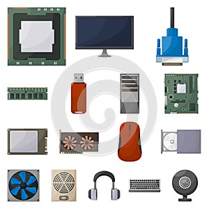 Vector design of computer and hardware symbol. Collection of computer and component vector icon for stock.