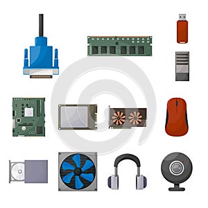 Vector illustration of computer and hardware sign. Set of computer and component vector icon for stock.
