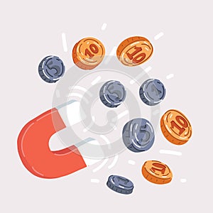 Vector illustration of Concept of attracting investments. Horseshoe magnet attracts coins