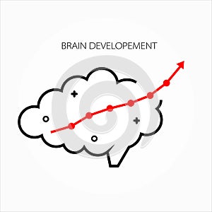 Vector illustration concept of brain development with icon of brain and an arrow graph of represent the progress or growth.