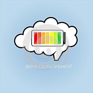 Vector illustration concept of brain development with icon of brain and battery with different color represent its energy fullness